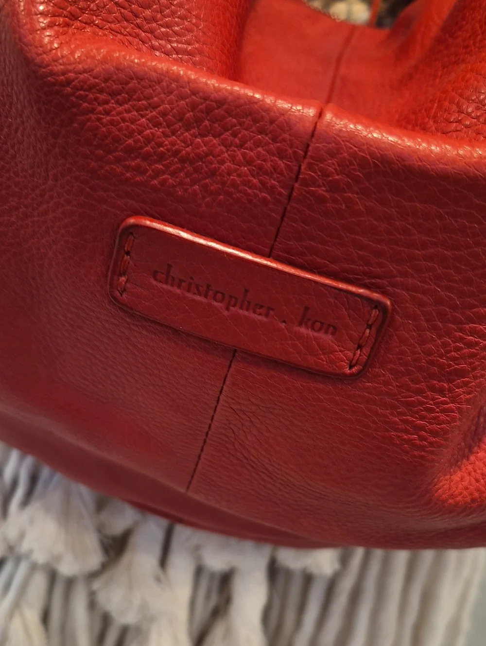 Christopher Kon Coral Red Genuine Leather Braided Handle Hobo Shoulder Bag